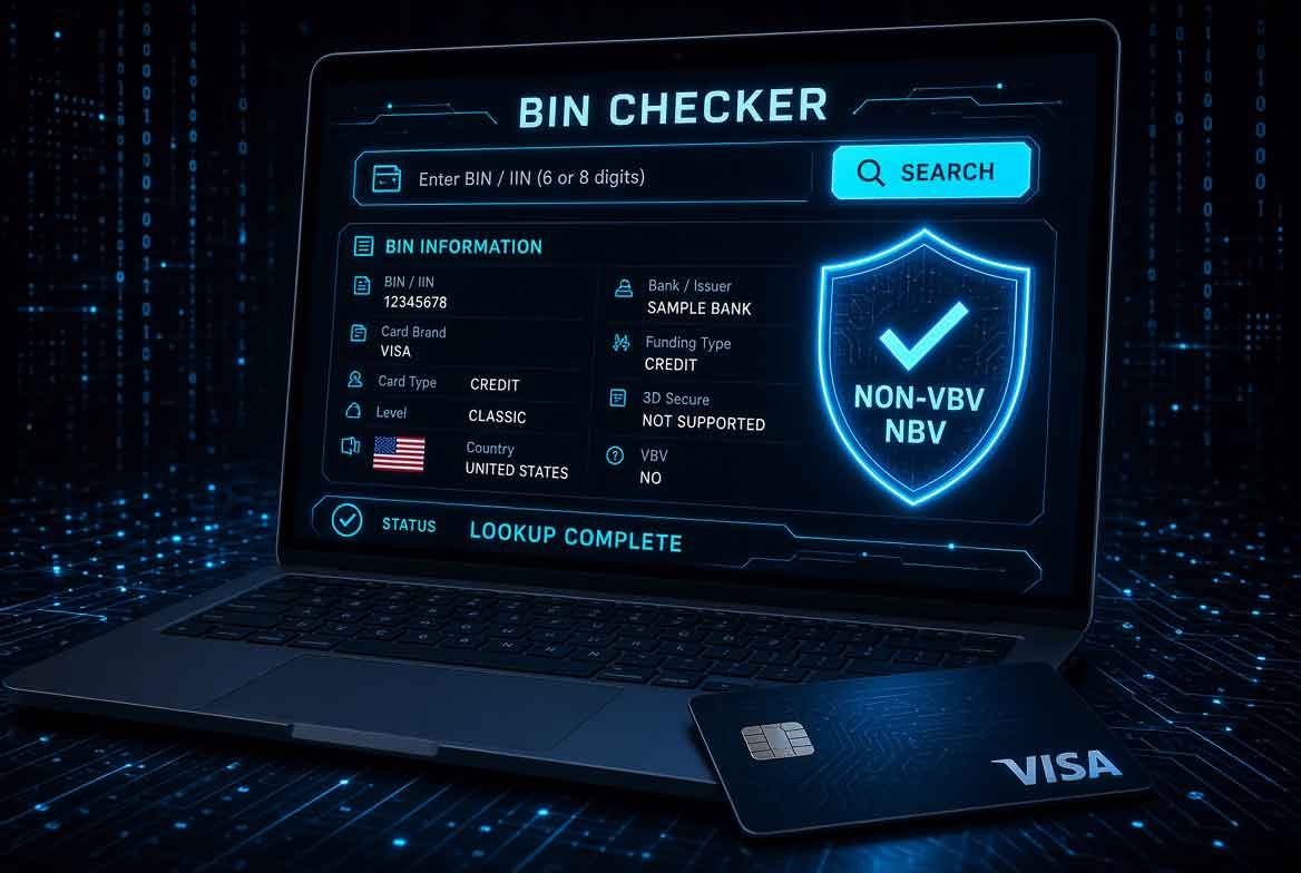 A clean graphic showing BIN checker interface