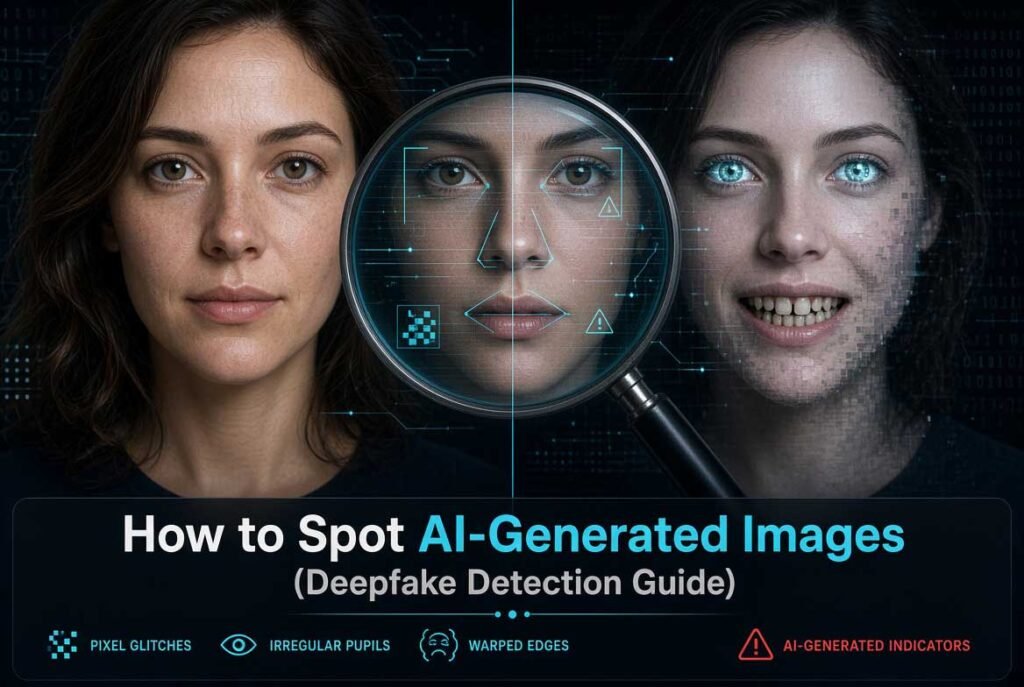 How to Spot AI-Generated Images: The Complete Deepfake Detection Guide How to Spot AI-Generated Images. Side-by-side comparison of real human skin texture versus AI-generated glazed skin texture