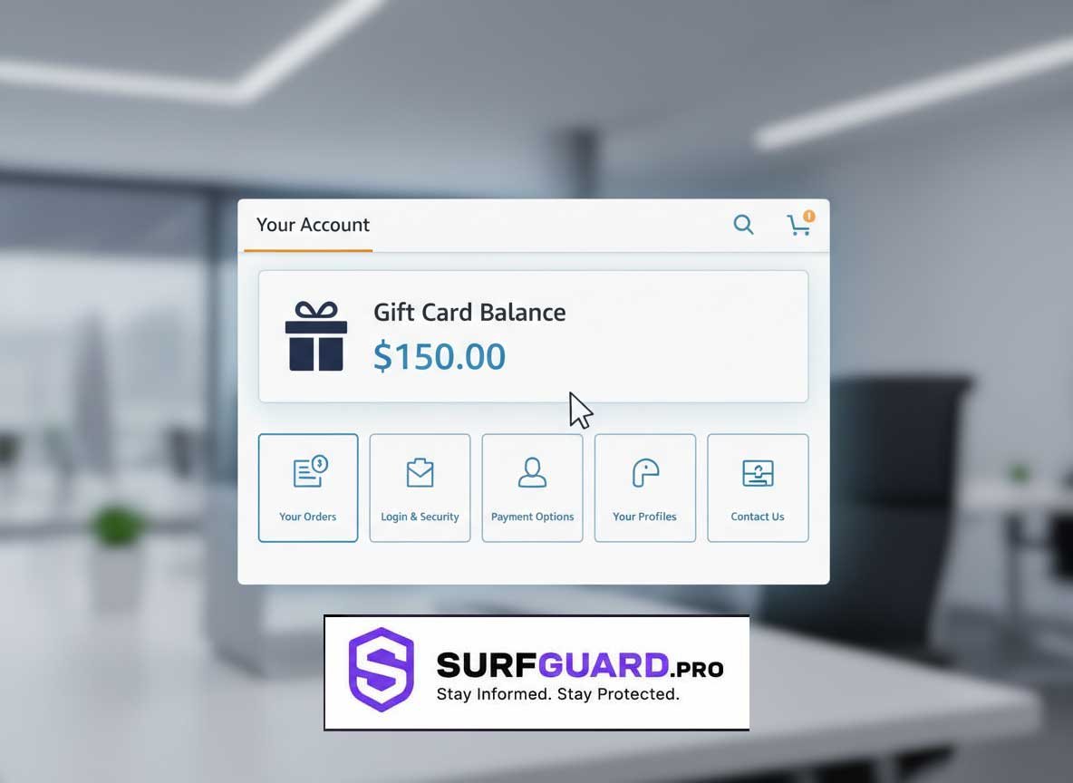 Amazon aged account dashboard showing gift card balance for carding