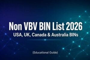 Non VBV BIN List 2026 educational guide showing a credit card with a crossed out Verified by Visa badge.