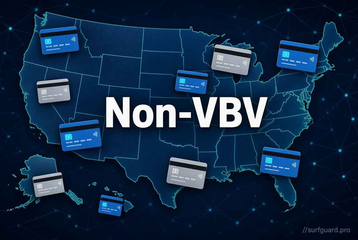 Map of the USA showing non-VBV BINs from American banks.