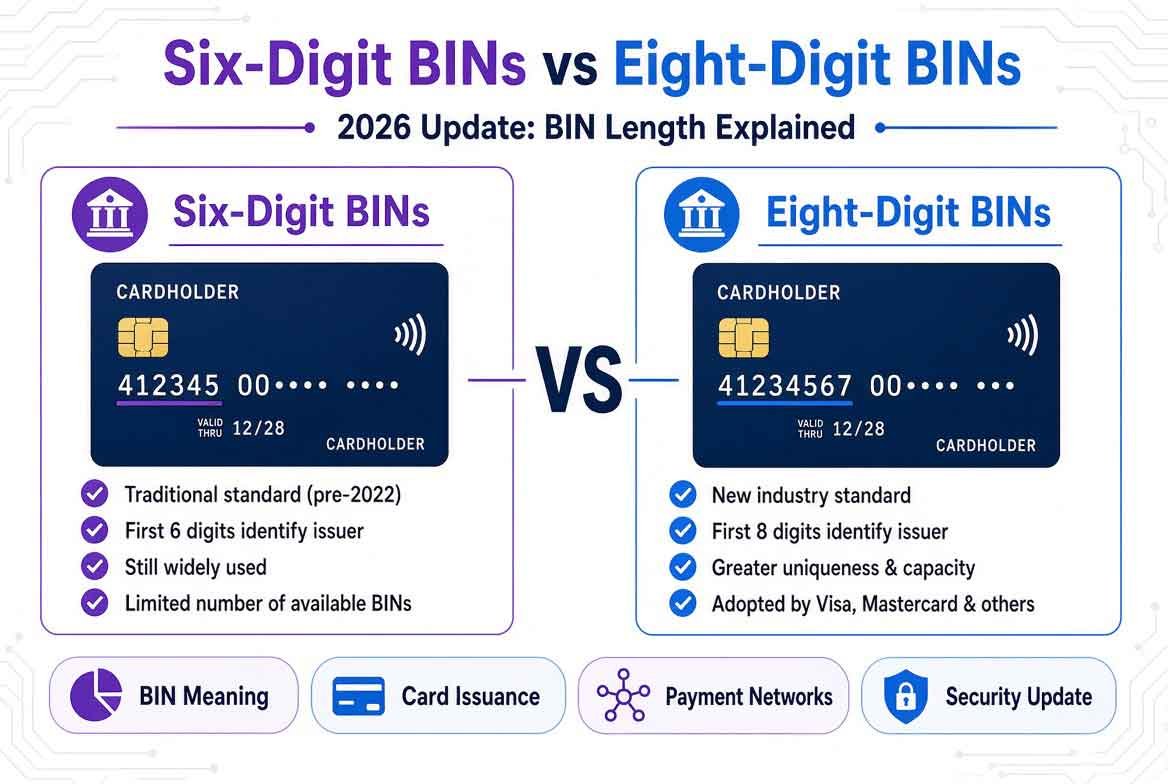 Comparison of six-digit and eight-digit BINs