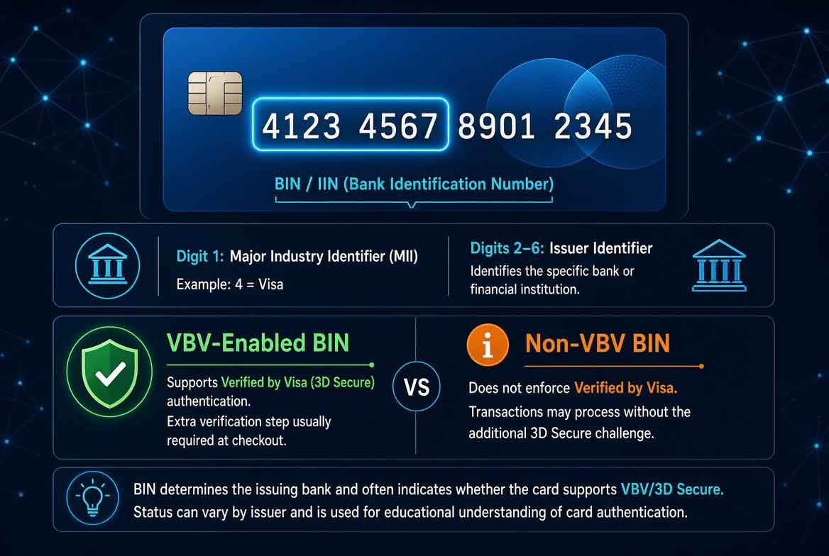 Diagram showing the BIN breakdown and how non-VBV BINs work with carding.