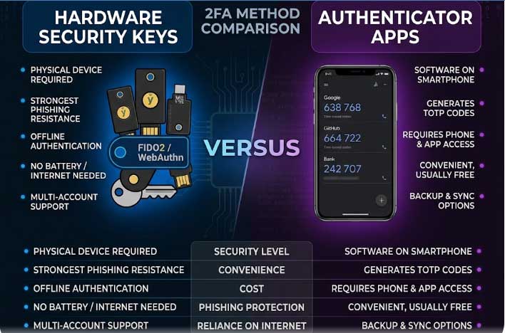 Hardware Security Keys vs. Authenticator Apps: The Ultimate 2FA Defense Hardware security keys vs. authenticator apps ultimate 2FA defense comparison 2026